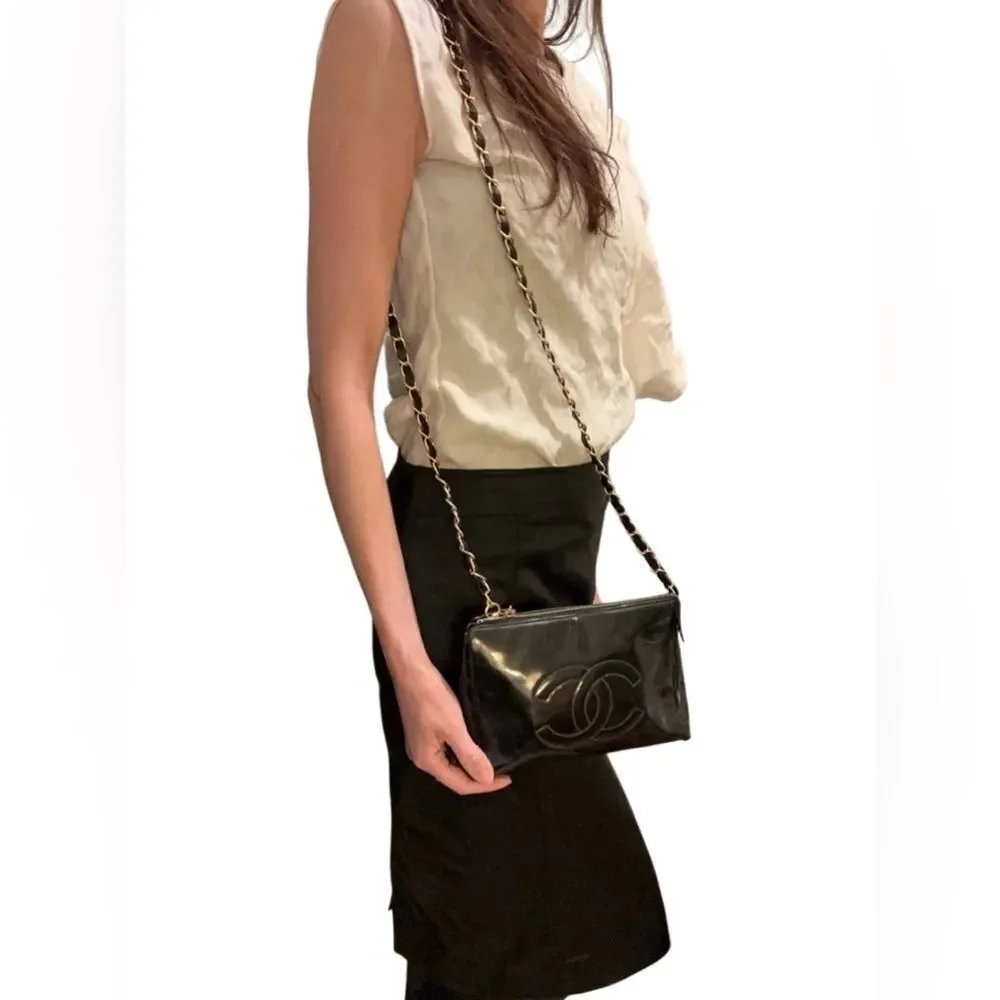 Chanel Black Pouch Bag with Iconic Logo added chain